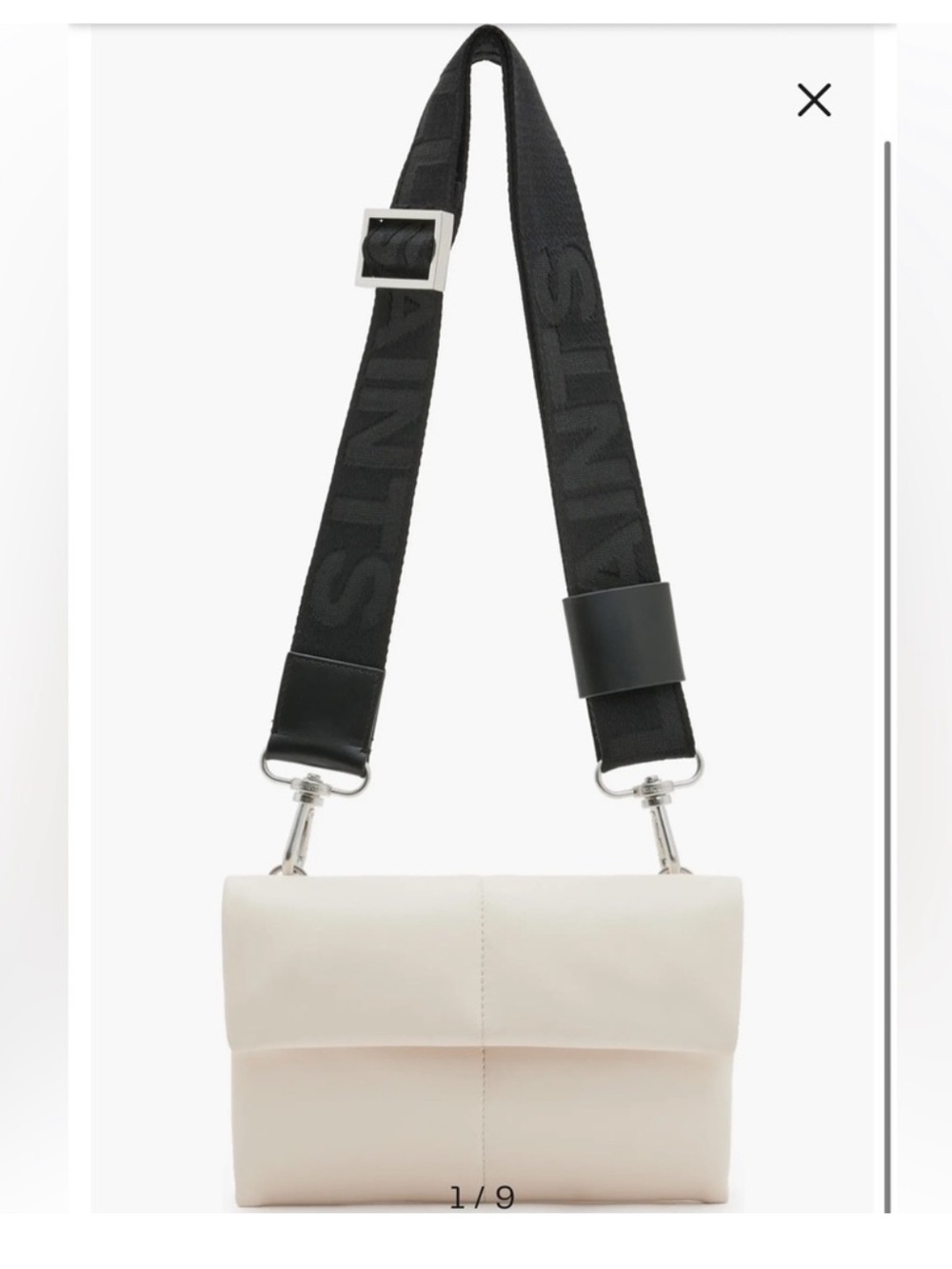 All saints White Fold-Over Crossbody Bag with Wide Black Strap